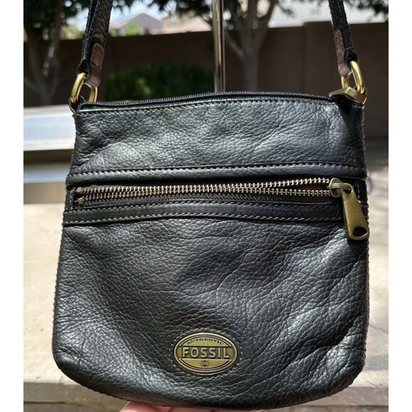 Fossil Genuine Leather Shoulder Bag Purse Black Size 8x8 Vintage Good Condition - Picture 2 of 11